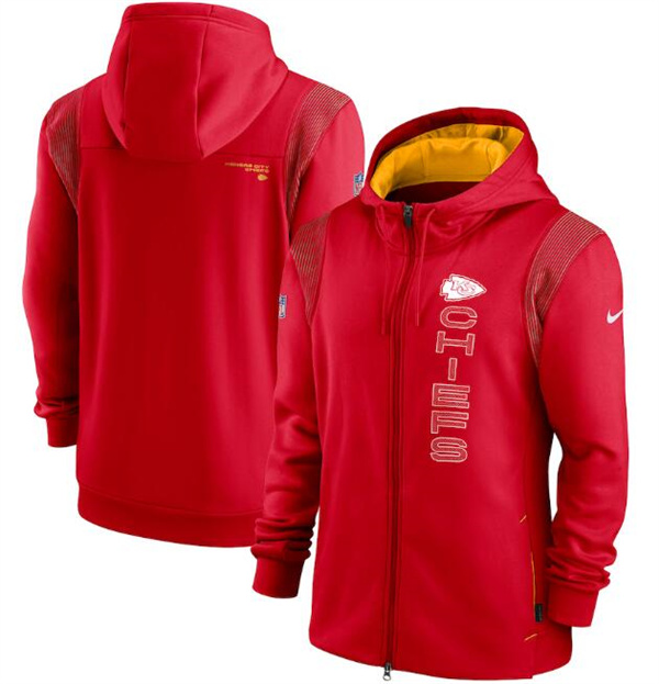 Men's Kansas City Chiefs 2021 Red Sideline Team Performance Full-Zip Hoodie Men's Kansas City Chiefs 2021 Red Sideline Team Performance Full-Zip Hoodie