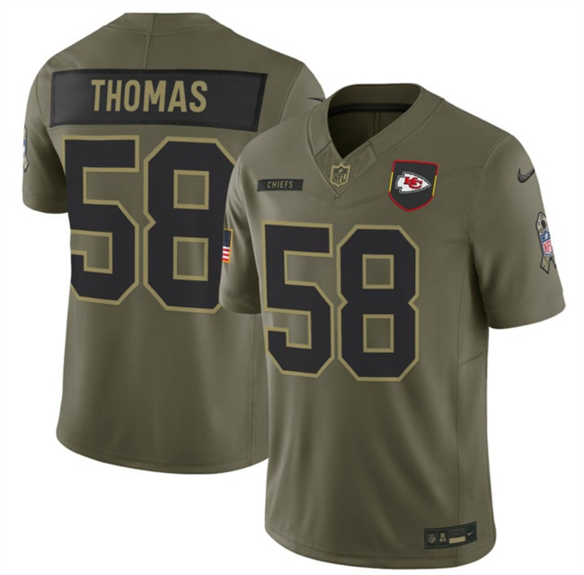 Men's Kansas City Chiefs 58 Derrick Thomas Olive 2025 F.U.S.E. Salute to Service Limited Stitched Football Jersey Men's Kansas City Chiefs 58 Derrick Thomas Olive 2025 F.U.S.E. Salute to Service Limited Stitched Football Jersey