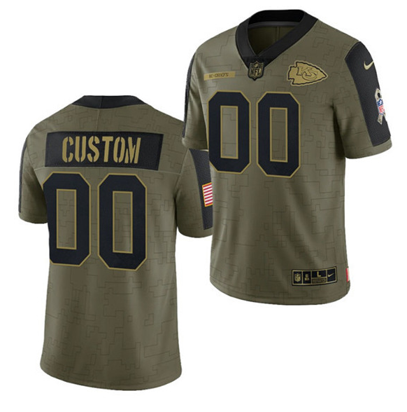 Men's Kansas City Chiefs ACTIVE PLAYER Custom 2021 Olive Salute To Service Limited Stitched Jersey Men's Kansas City Chiefs ACTIVE PLAYER Custom 2021 Olive Salute To Service Limited Stitched Jersey