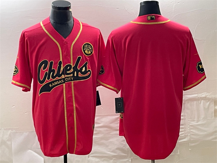 Men's Kansas City Chiefs Blank Red Gold Cool Base Stitched Baseball Jersey Men's Kansas City Chiefs Blank Red Gold Cool Base Stitched Baseball Jersey