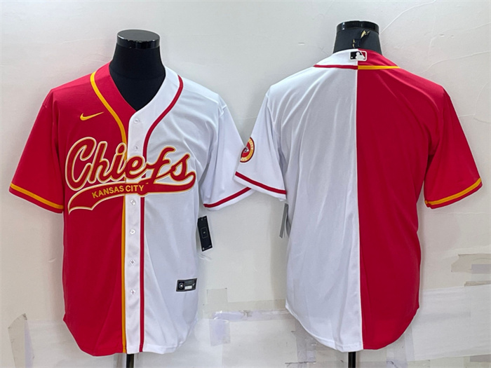 Men's Kansas City Chiefs Blank Red White Split With Patch Cool Base Stitched Baseball Jersey Men's Kansas City Chiefs Blank Red White Split With Patch Cool Base Stitched Baseball Jersey