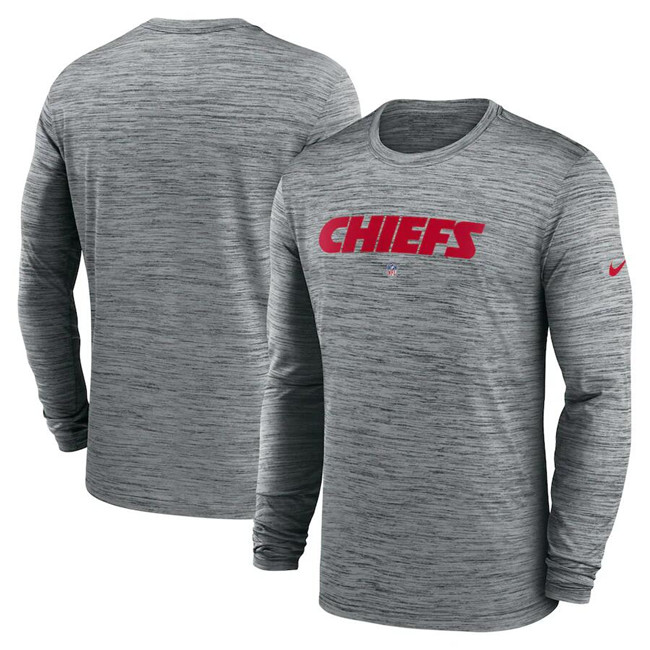 Men's Kansas City Chiefs Heather Gray Sideline Team Velocity Performance Long Sleeve T-Shirt Men's Kansas City Chiefs Heather Gray Sideline Team Velocity Performance Long Sleeve T-Shirt