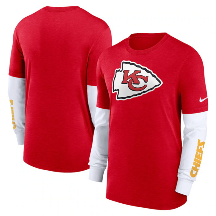 Men's Kansas City Chiefs Heather Red Slub Fashion Long Sleeve T-Shirt Men's Kansas City Chiefs Heather Red Slub Fashion Long Sleeve T-Shirt