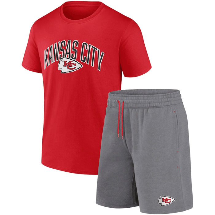 Men's Kansas City Chiefs Red Heather Gray Arch T-Shirt & Shorts Combo Set Men's Kansas City Chiefs Red Heather Gray Arch T-Shirt & Shorts Combo Set