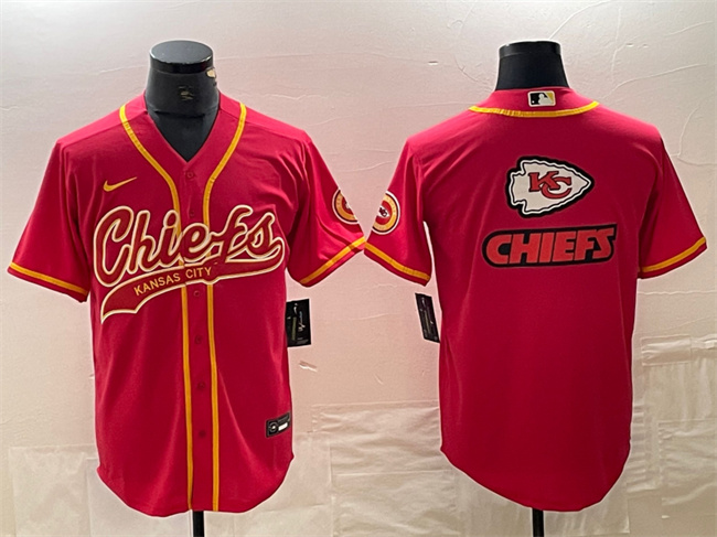 Men's Kansas City Chiefs Red Team Big Logo With Patch Cool Base Stitched Baseball Jersey Men's Kansas City Chiefs Red Team Big Logo With Patch Cool Base Stitched Baseball Jersey