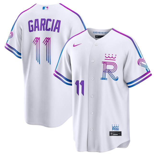Men's Kansas City Royals #11 Maikel García White 2026 City Connect Stadium Stitched Baseball Jersey Men's Kansas City Royals #11 Maikel García White 2026 City Connect Stadium Stitched Baseball Jersey