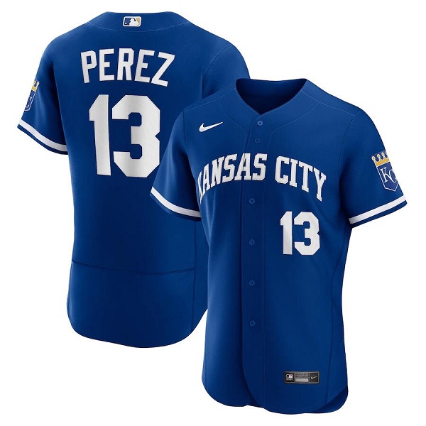 Men's Kansas City Royals #13 Salvador Perez Blue Flex Base Stitched Jersey Men's Kansas City Royals #13 Salvador Perez Blue Flex Base Stitched Jersey