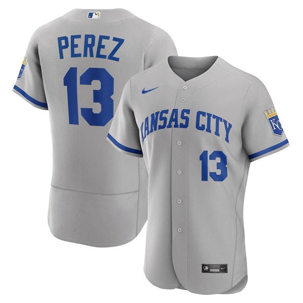 Men's Kansas City Royals #13 Salvador Perez Grey Flex Base Stitched Jersey Men's Kansas City Royals #13 Salvador Perez Grey Flex Base Stitched Jersey