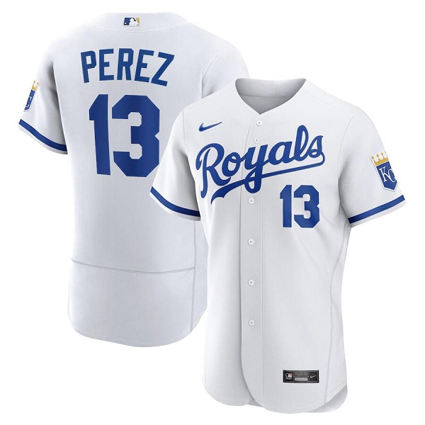 Men's Kansas City Royals #13 Salvador Perez White Flex Base Stitched Jersey Men's Kansas City Royals #13 Salvador Perez White Flex Base Stitched Jersey