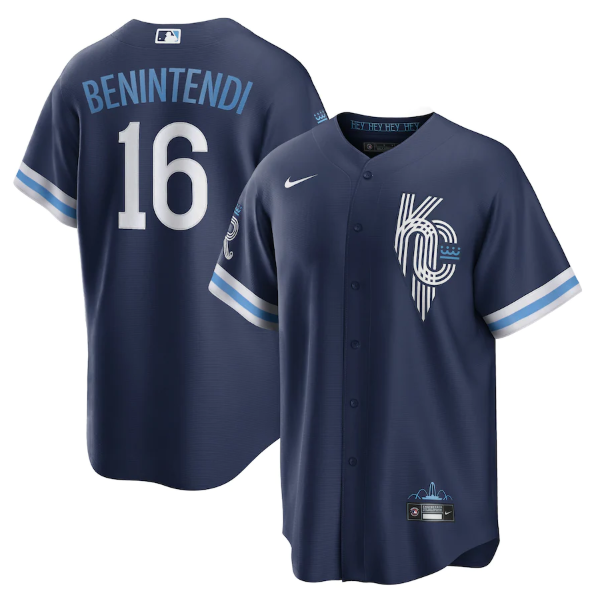 Men's Kansas City Royals #16 Andrew Benintendi 2022 Navy City Connect Cool Base Stitched Jersey Men's Kansas City Royals #16 Andrew Benintendi 2022 Navy City Connect Cool Base Stitched Jersey