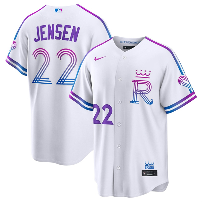 Men's Kansas City Royals #22 Carter Jensen White 2026 City Connect Stadium Stitched Baseball Jersey Men's Kansas City Royals #22 Carter Jensen White 2026 City Connect Stadium Stitched Baseball Jersey