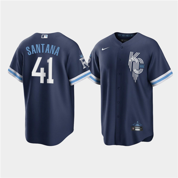 Men's Kansas City Royals #41 Carlos Santana 2022 Navy City Connect Cool Base Stitched Jersey Men's Kansas City Royals #41 Carlos Santana 2022 Navy City Connect Cool Base Stitched Jersey