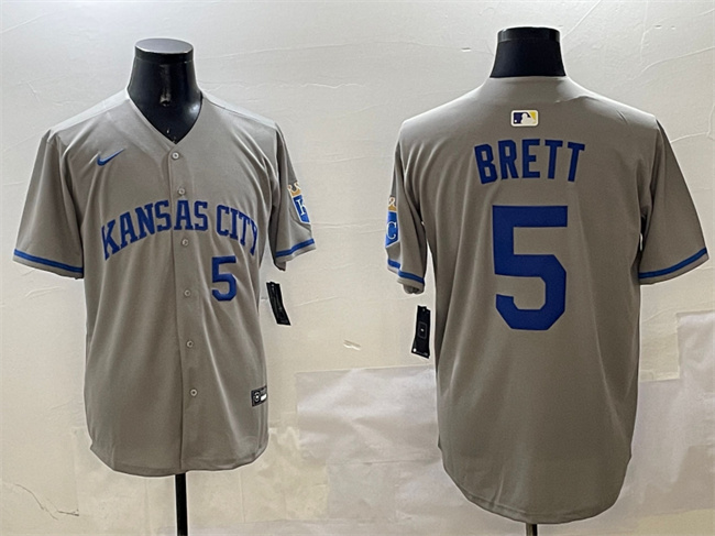 Men's Kansas City Royals #5 George Brett Grey 2024 Away Limited Stitched Baseball Jersey