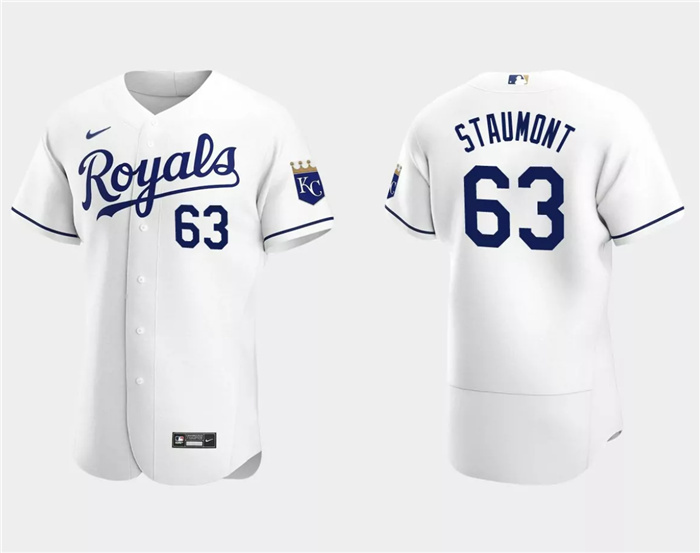 Men's Kansas City Royals #63 Josh Staumont White Flex Base Stitched MLB Jersey