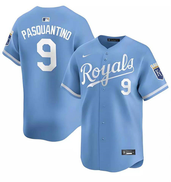 Men's Kansas City Royals #9 Vinnie Pasquantino Light Blue Alternate Limited Stitched Baseball Jersey