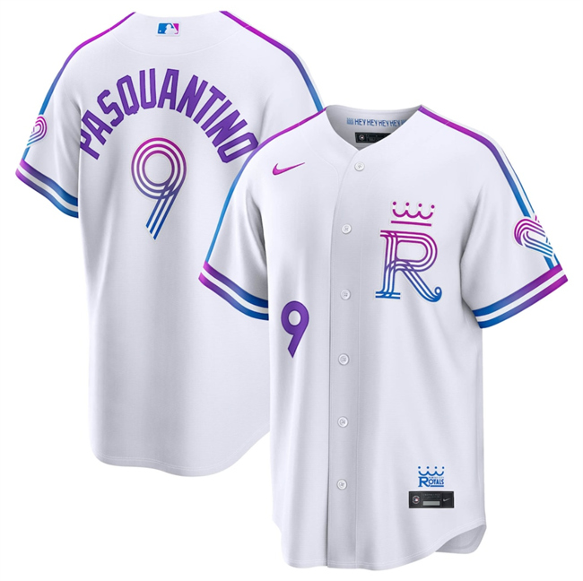 Men's Kansas City Royals #9 Vinnie Pasquantino White 2026 City Connect Stadium Stitched Baseball Jersey Men's Kansas City Royals #9 Vinnie Pasquantino White 2026 City Connect Stadium Stitched Baseball Jersey