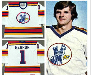 Men's Kansas City Scouts #1 Denis Herron White Vintage 1975 Stitched Hockey Throwback Jersey S-3XL Men's Kansas City Scouts #1 Denis Herron White Vintage 1975 Stitched Hockey Throwback Jersey S-3XL