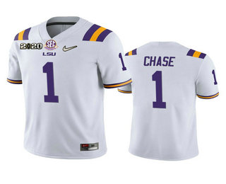 Men's LSU Tigers #1 Ja'Marr Chase White 2020 National Championship Game Jersey Men's LSU Tigers #1 Ja'Marr Chase White 2020 National Championship Game Jersey