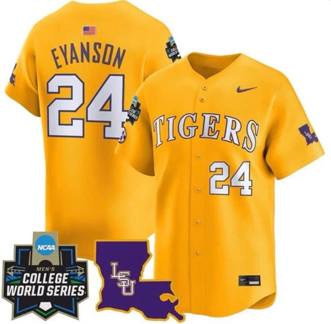 Men's LSU Tigers #24 Anthony Eyanson Gold 2025 World Series Vapor Premier Limited Stitched Baseball Jersey