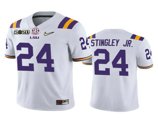Men's LSU Tigers #24 Derek Stingley Jr. White 2020 National Championship Game Jersey Men's LSU Tigers #24 Derek Stingley Jr. White 2020 National Championship Game Jersey