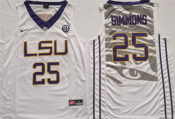 Men's LSU Tigers #25 Ben Simmons White Stitched Jersey Men's LSU Tigers #25 Ben Simmons White Stitched Jersey