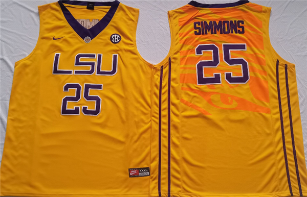 Men's LSU Tigers #25 Ben Simmons Yellow Stitched Jersey Men's LSU Tigers #25 Ben Simmons Yellow Stitched Jersey