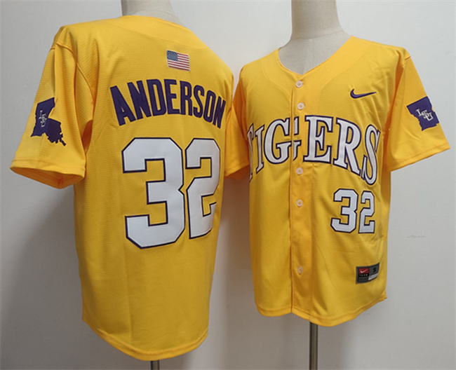 Men's LSU Tigers #32 Kade Anderson Gold 2025 Stitched Baseball Jersey