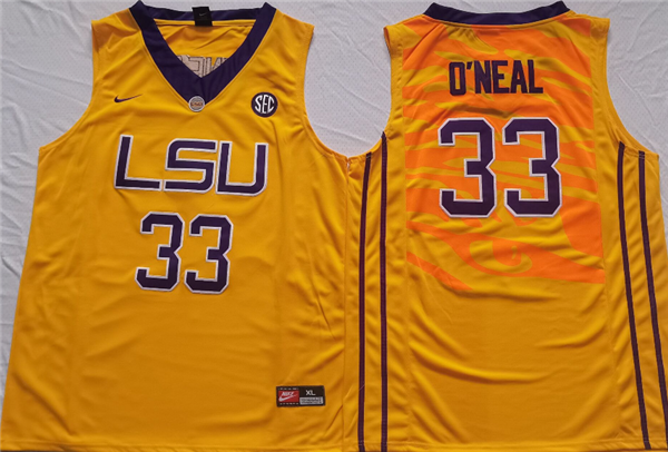 Men's LSU Tigers #33 Shaquille O'Neal Yellow Stitched Jersey Men's LSU Tigers #33 Shaquille O'Neal Yellow Stitched Jersey