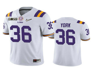 Men's LSU Tigers #36 Cade York White 2020 National Championship Game Jersey Men's LSU Tigers #36 Cade York White 2020 National Championship Game Jersey
