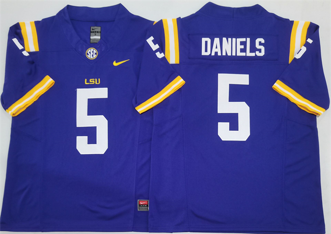 Men's LSU Tigers #5 Jayden Daniels Purple F.U.S.E. Stitched Jersey