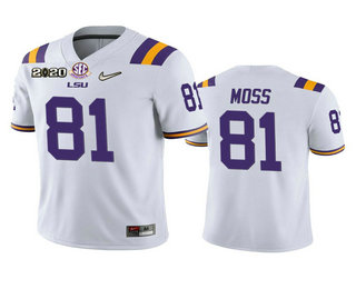 Men's LSU Tigers #81 Thaddeus Moss White 2020 National Championship Game Jersey Men's LSU Tigers #81 Thaddeus Moss White 2020 National Championship Game Jersey