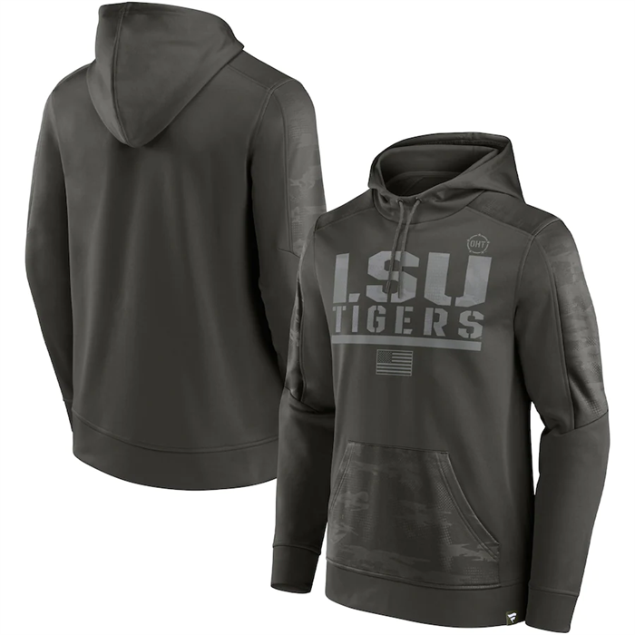 Men's LSU Tigers Olive OHT Military Appreciation Guardian Pullover Hoodie Men's LSU Tigers Olive OHT Military Appreciation Guardian Pullover Hoodie