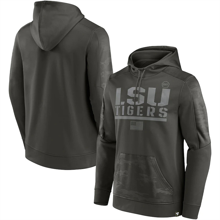Men's LSU Tigers Olive OHT Military Appreciation Guardian Pullover Hoodie Men's LSU Tigers Olive OHT Military Appreciation Guardian Pullover Hoodie