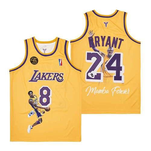Men's Lakers Front #8 Back #24  Kobe Bryant Yellow With KB Patch Fashion Jersey 