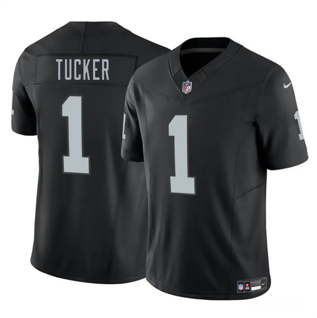 Men's Las Vegas Raiders #1 Tre Tucker Black 2025 F.U.S.E. Vapor Stitched Football Jersey Men's Las Vegas Raiders #1 Tre Tucker Black 2025 F.U.S.E. Vapor Stitched Football Jersey