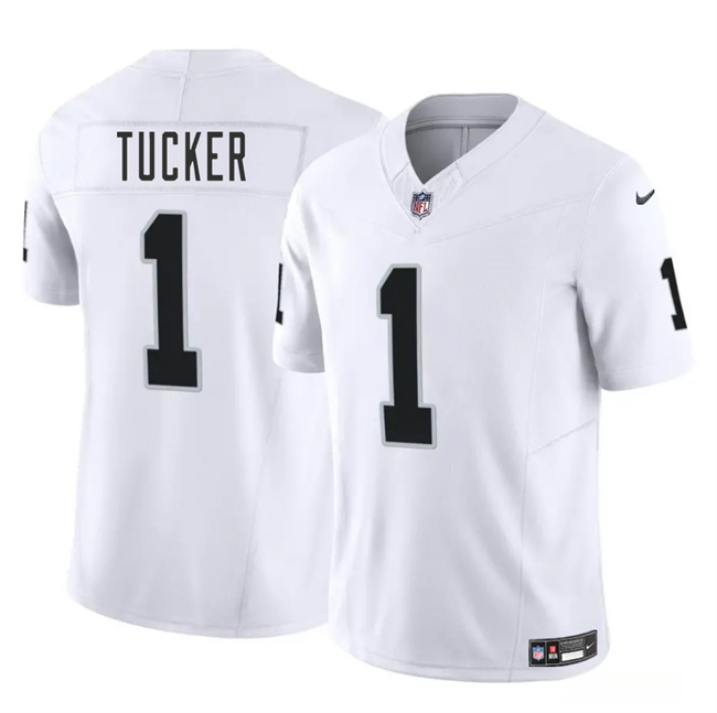 Men's Las Vegas Raiders #1 Tre Tucker White 2025 F.U.S.E. Vapor Stitched Football Jersey Men's Las Vegas Raiders #1 Tre Tucker White 2025 F.U.S.E. Vapor Stitched Football Jersey
