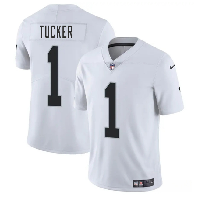 Men's Las Vegas Raiders #1 Tre Tucker White 2025 Vapor Stitched Football Jersey Men's Las Vegas Raiders #1 Tre Tucker White 2025 Vapor Stitched Football Jersey