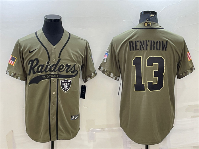Men's Las Vegas Raiders #13 Hunter Renfrow 2022 Olive Salute To Service Cool Base Stitched Baseball Jersey Men's Las Vegas Raiders #13 Hunter Renfrow 2022 Olive Salute To Service Cool Base Stitched Baseball Jersey