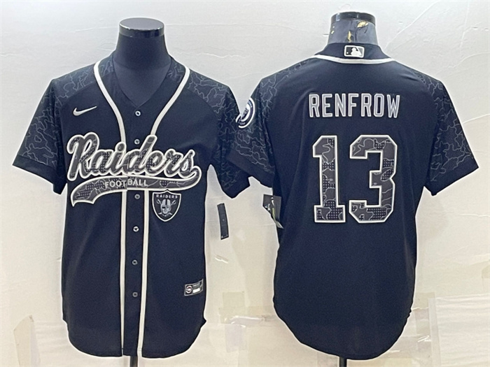 Men's Las Vegas Raiders #13 Hunter Renfrow Black Reflective With Patch Cool Base Stitched Baseball Jersey Men's Las Vegas Raiders #13 Hunter Renfrow Black Reflective With Patch Cool Base Stitched Baseball Jersey