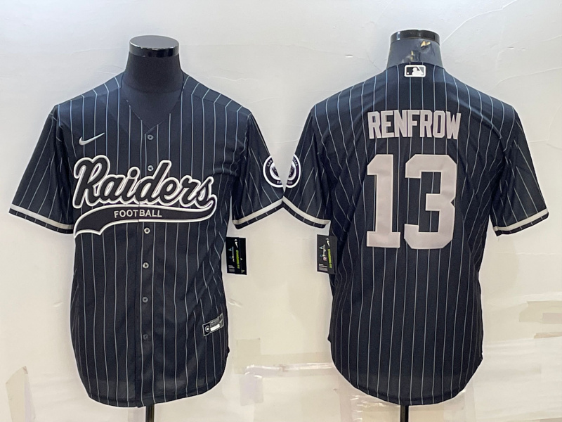 Men's Las Vegas Raiders #13 Hunter Renfrow Black With Patch Cool Base Stitched Baseball Jersey Men's Las Vegas Raiders #13 Hunter Renfrow Black With Patch Cool Base Stitched Baseball Jersey