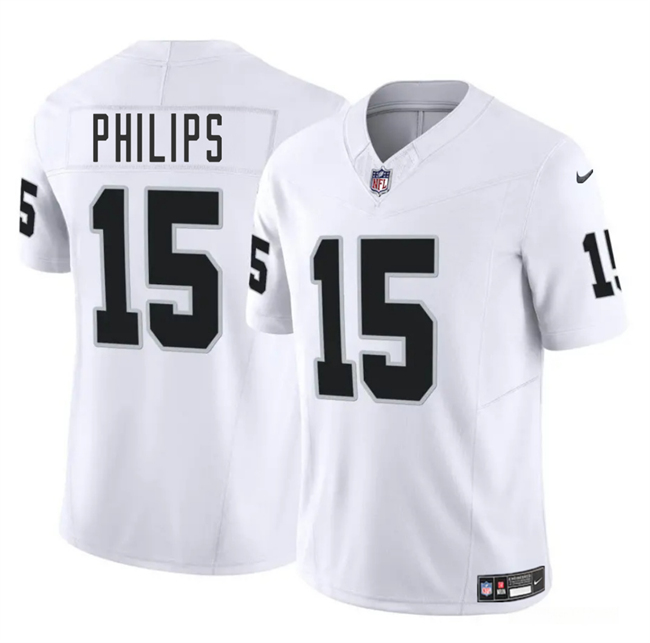 Men's Las Vegas Raiders #15 Kyle Philips White 2025 F.U.S.E. Vapor Stitched Football Jersey Men's Las Vegas Raiders #15 Kyle Philips White 2025 F.U.S.E. Vapor Stitched Football Jersey