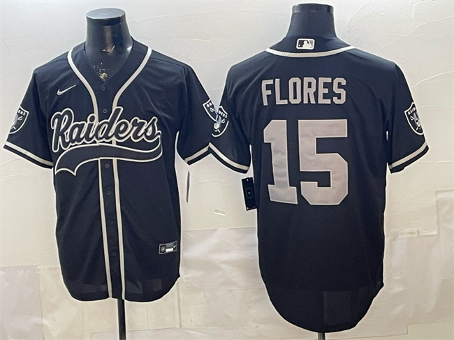 Men's Las Vegas Raiders #15 Tom Flores Black Cool Base Stitched Baseball Jersey Men's Las Vegas Raiders #15 Tom Flores Black Cool Base Stitched Baseball Jersey
