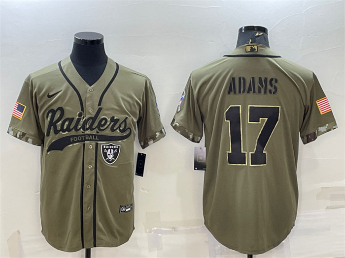 Men's Las Vegas Raiders #17 Davante Adams 2022 Olive Salute To Service Cool Base Stitched Baseball Jersey Men's Las Vegas Raiders #17 Davante Adams 2022 Olive Salute To Service Cool Base Stitched Baseball Jersey