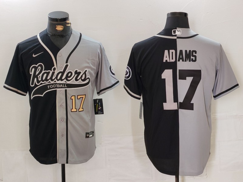 Men's Las Vegas Raiders #17 Davante Adams Grey Black Split Cool Base Stitched Baseball Jersey 1