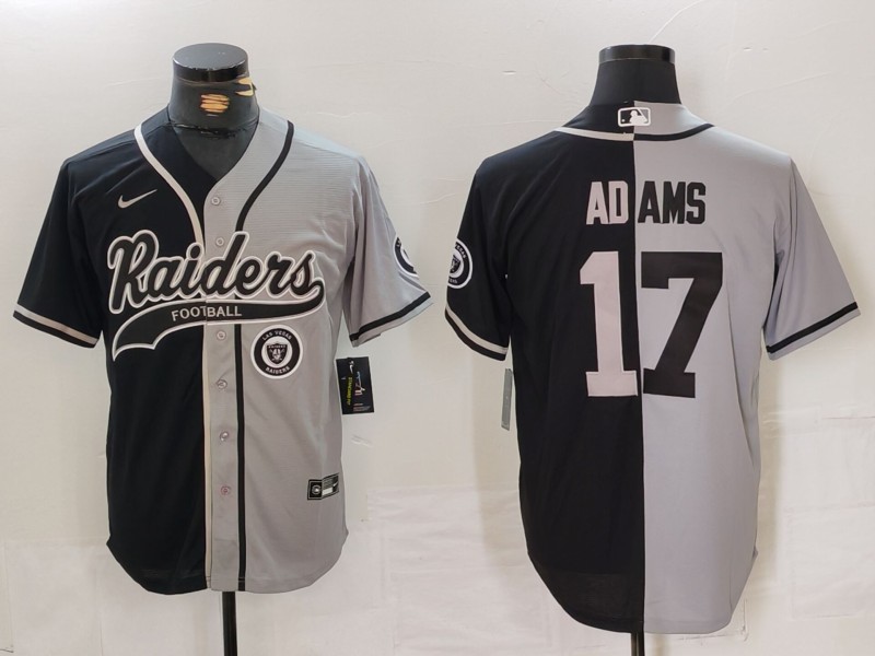 Men's Las Vegas Raiders #17 Davante Adams Grey Black Split Cool Base Stitched Baseball Jersey 2