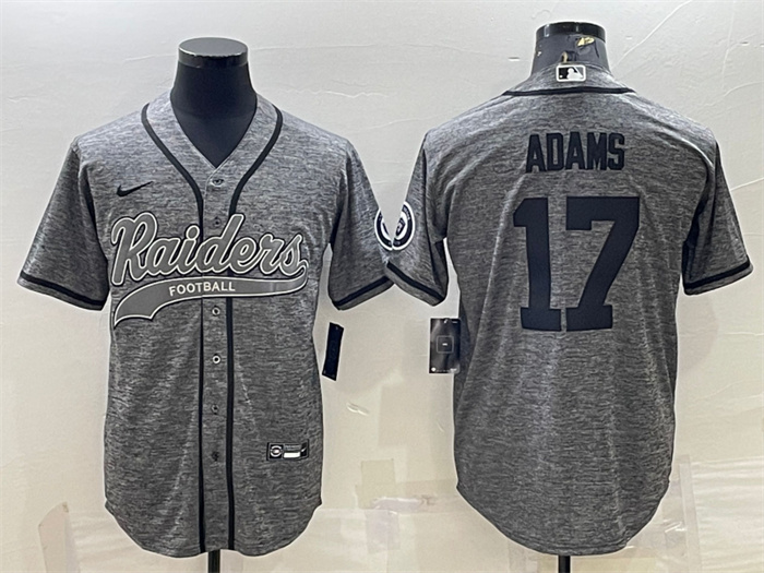 Men's Las Vegas Raiders #17 Davante Adams Grey With Patch Cool Base Stitched Baseball Jersey Men's Las Vegas Raiders #17 Davante Adams Grey With Patch Cool Base Stitched Baseball Jersey