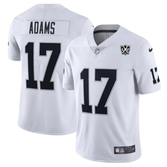 Men's Las Vegas Raiders #17 Davante Adams White 2024 65th Anniversary Patch Vapor Stitched Football Jersey Men's Las Vegas Raiders #17 Davante Adams White 2024 65th Anniversary Patch Vapor Stitched Football Jersey