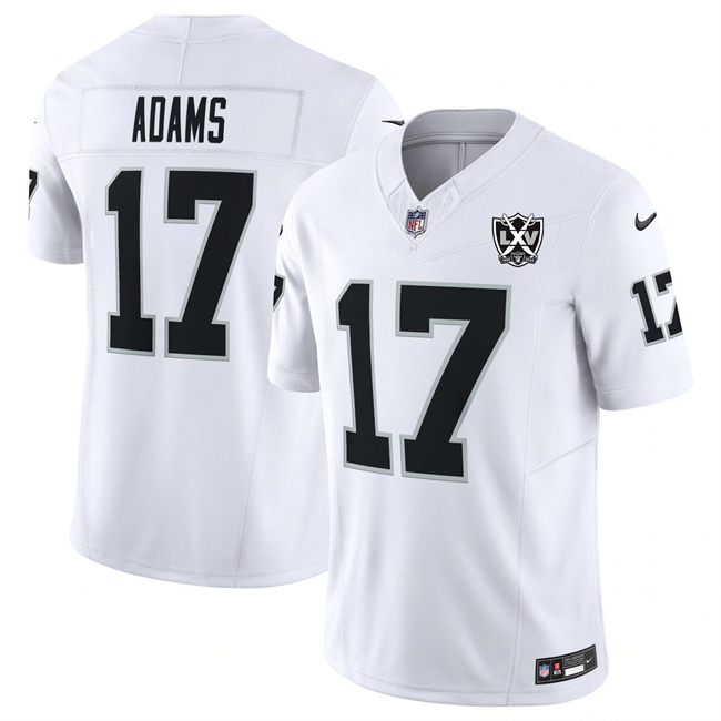 Men's Las Vegas Raiders #17 Davante Adams White 2024 F.U.S.E 65th Anniversary Patch Vapor Stitched Football Jersey Men's Las Vegas Raiders #17 Davante Adams White 2024 F.U.S.E 65th Anniversary Patch Vapor Stitched Football Jersey