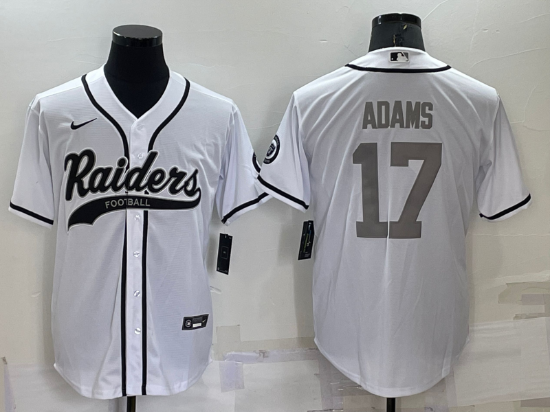 Men's Las Vegas Raiders #17 Davante Adams White Grey Cool Base Stitched Baseball Jersey Men's Las Vegas Raiders #17 Davante Adams White Grey Cool Base Stitched Baseball Jersey