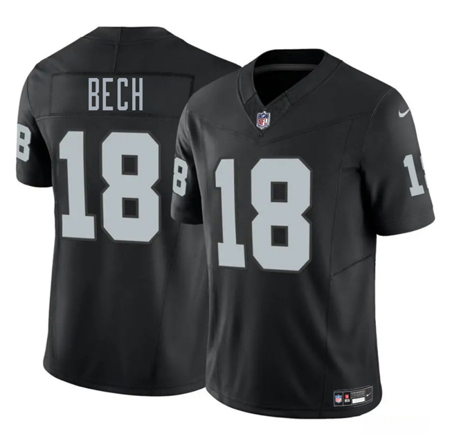 Men's Las Vegas Raiders #18 Jack Bech Black 2025 Draft F.U.S.E. Vapor Untouchable Limited Stitched Football Jersey Men's Las Vegas Raiders #18 Jack Bech Black 2025 Draft F.U.S.E. Vapor Untouchable Limited Stitched Football Jersey